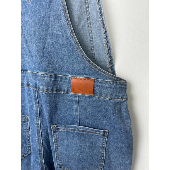 NEW Women's M Casual Stretch Adjustable Denim Bib Overalls Jeans Pants Button - Picture 4 of 7